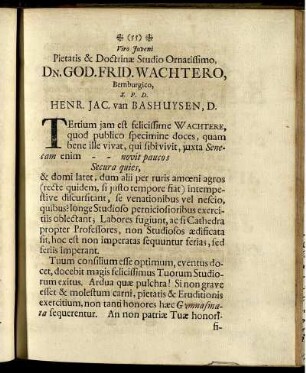 Viro Juveni Pietatis & Doctrinæ Studio Ornatissimo, Dn. God. Frid. Wachtero ...