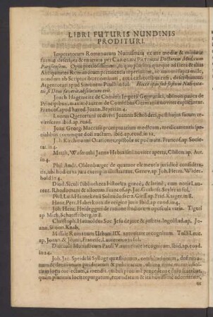 Libri Futuris Nundinis Prodituri.