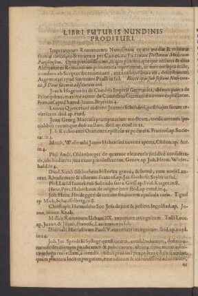 Libri Futuris Nundinis Prodituri.