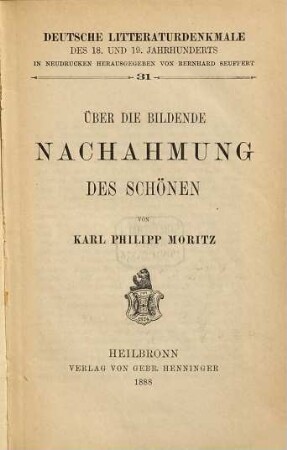 Über die bildende Nachahmung des Schönen
