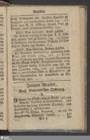 Zweytes Register, Nach Alphabetischer Ordnung