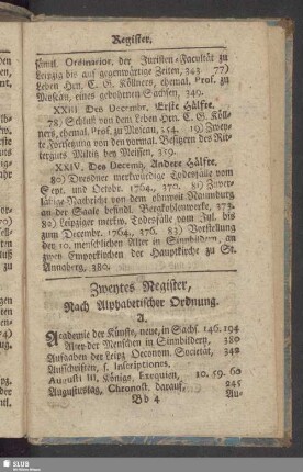 Zweytes Register, Nach Alphabetischer Ordnung