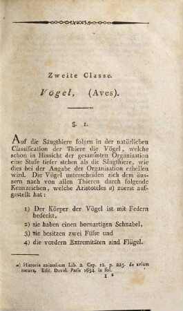 Zoologie : zu seinen Vorlesungen entworfen, 2. Anatomie und Naturgeschichte der Vögel