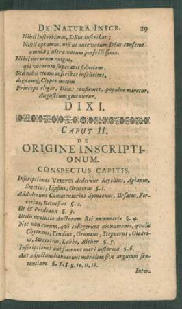 Caput II. De Origine Inscriptionum.