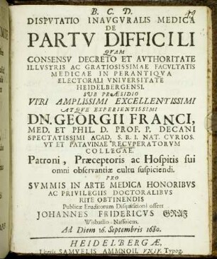 Dissertatio Inauguralis Medica De Partu Difficili