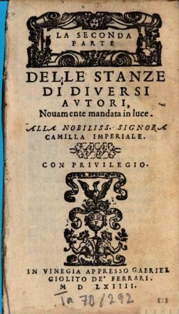 ... Parte Delle Stanze Di Diversi Illvstri Poeti, 2
