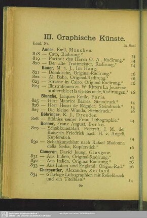 III. Graphische Künste