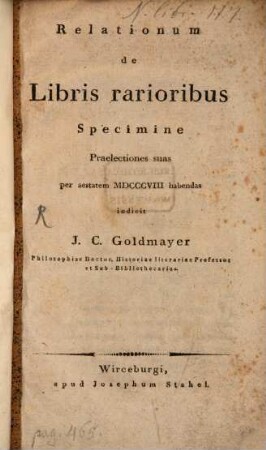 Relationum de libris rarioribus specimen