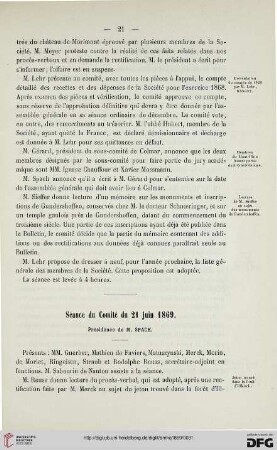 Séance du Comité du 21 juin 1869