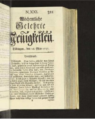 N. XXI. Tübingen, den 24. May 1737