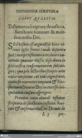 Caput Quartum. Testimonia scripture de iusticia, Sanctitate bonitate & missericordia Dei