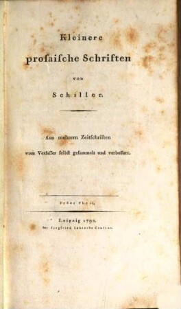 Kleinere prosaische Schriften, 1