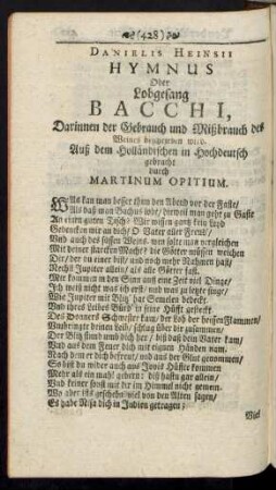 Hymnus Oder Lobgesang Bacchi ...