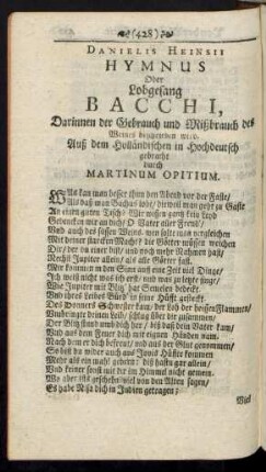 Hymnus Oder Lobgesang Bacchi ...