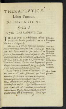 Therapeuticae Liber Primus. De Inventione.