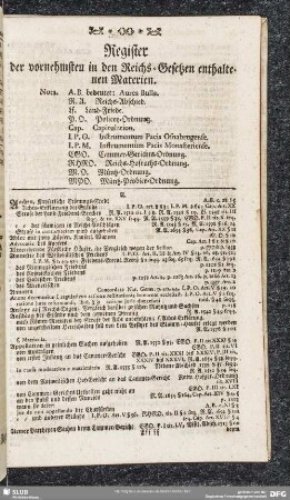 Register der vornehmsten in den Reichs-Gesetzen enthaltenen Materien