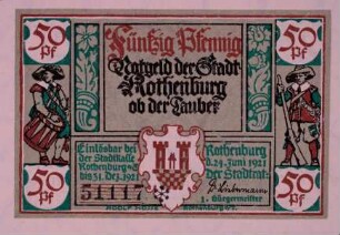 Notgeld der Stadt Rothenburg ob der Tauber 1921 50 Pfennig