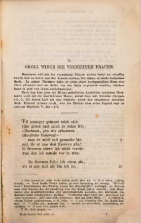 Hartmann von Aue, 2. Lieder. Erstes Büchlein. Zweites Büchlein. Gregorjus. Der arme Heinrich.