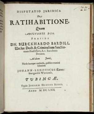 Disputatio Iuridica De Ratihabitatione