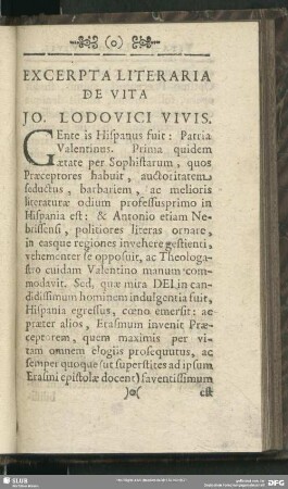 Excerpta Literaria De Vita Jo. Lodovici Vivis