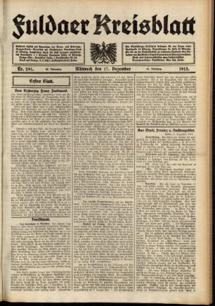 Erste Ausgabe vom Mittwoch, den 17. Dezember 1913.