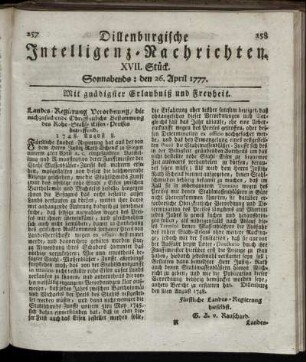 XVII. Stück. Sonnabends: den 26. April 1777.