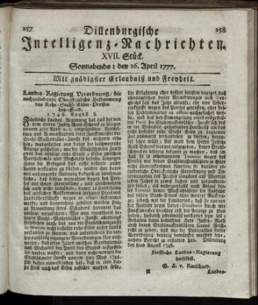 XVII. Stück. Sonnabends: den 26. April 1777.