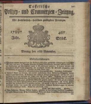 46tes Stueck, Montag den 16ten November. 1789
