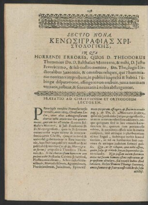 Praefatio Ad Christianum Et Orthodoxum Lectorem.
