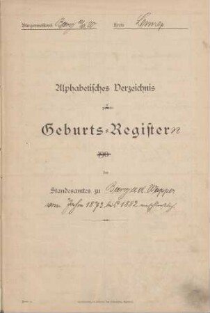 Dezennaltabellen 1873 - 1882 Geburten Burg