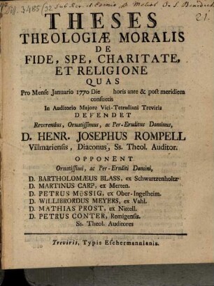 Theses theol. de fide, spe et charitate et religione