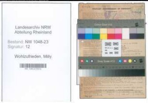 Entnazifizierung Milly Wohlzufrieden , geb. 09.03.1914 (Geschaeftsfrau)