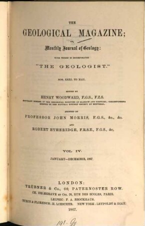The geological magazine or monthly journal of geology. 4 = No. 31 - 42. 1867