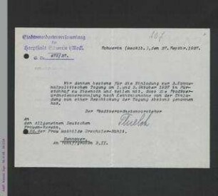 Brief der Stadtverordnetenversammlung Schwerin an den ADF