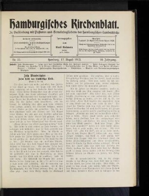 Nr. 33. Hamburg, 17. August 1913. 10. Jahrgang.
