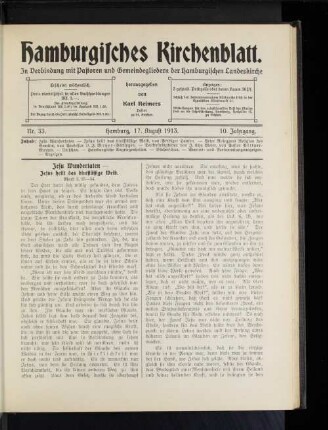 Nr. 33. Hamburg, 17. August 1913. 10. Jahrgang.