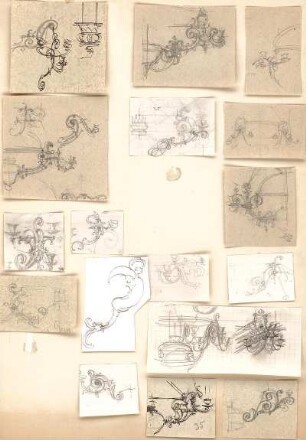 Gmelin, Leopold; Sammlung Gmelin: Handzeichnungen - Folio 8 - verschiedene Hängelampen (Details)