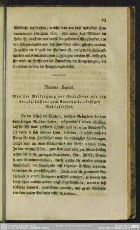 Neuntes Kapitel. Von der Versorgung der Gränzörter mit den vorzüglichsten, zum Unterhalte nöthigen Bedürfnissen