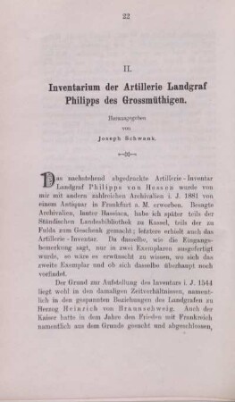 II. Inventarium der Artillerie Landgraf Philipps des Grossmüthigen.