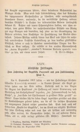 221-233 Kirchliche Zeitfragen : zum Jahrestag des Enzyklika Pascendi und zum Jubiläumstag Pius X.