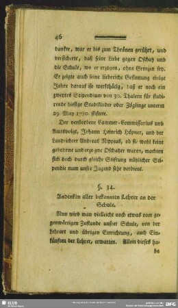 §. 34. Andenken aller bekannten Lehrer an der Schule