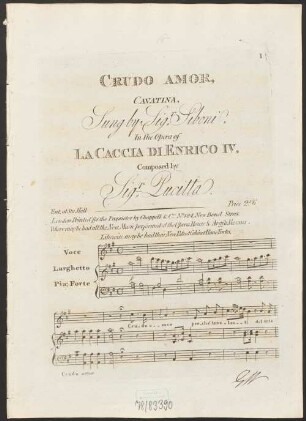 Crudo amor : cavatina ; in the opera of La caccia di Enrico IV