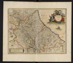 Karte der Region Abruzzen, Italien, ca. 1:370 000, kolorierter Kupferstich, 1645 : Abruzzo Citra Et Ultra. - [Ca. 1:370 000]. - [Amsterdam] : Ioannes Ianssonius, [1645]. - 1 Kt : Kupferst ; 36 x 47 cm. - Maßstab in graph. Form (Milliaria Italica communia, Milliaria Germanica communia)