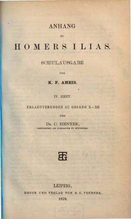 Anhang zu Homers Ilias, Schulausgabe, 4. Erläuterungen zu Gesang X - XII