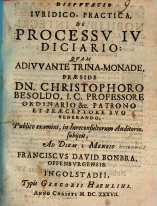 Dispvtatio Ivridico-Practica, De Processv Ivdiciario