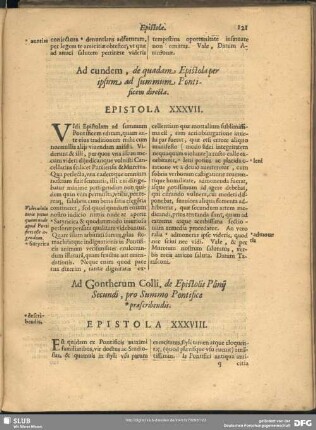 Ad eundem, de quadam Epistola per ipsum ad summum Pontificem directa. Epistola XXXVII.
