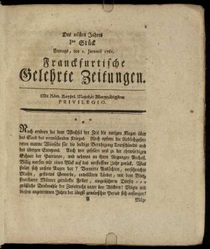 Ites Stück Freytags, den 2. Januarii 1761. - Xtes Stück Dienstags, den 3. Februarii 1761.