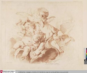 [Drei Putti, auf Wolken mit einer Taube spielend]