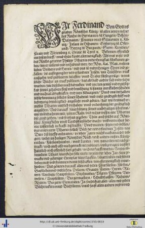Wir Ferdinand Von Gottes gnaden Römischer Künig …