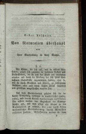 Erster Abschnitt. Von Naturalien überhaupt und ihrer Eintheilung in drey Reiche